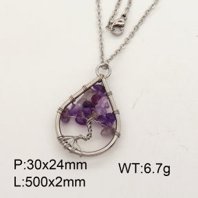 Natural  Amethyst  SS Necklace  3N4000739aajo-Y008