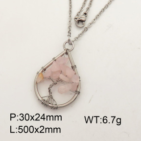 Natural  Rose Quartz  SS Necklace  3N4000740aajo-Y008