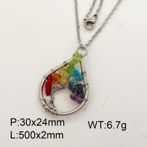 Natural  Multi-Colored Mixed Stone  SS Necklace  3N4000741aajo-Y008
