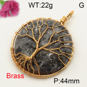 Natural Black Amphibole Fashion Brass Pendant  F3P400012bbov-Y008