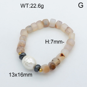 Shell Pearl&Agate&Hematite SS Bracelet  3B4001839bbov-908
