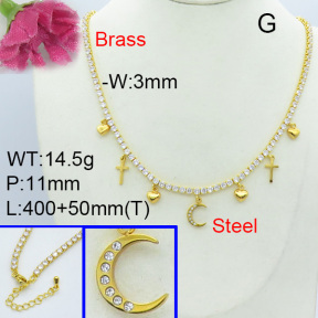 Fashion Brass Necklace  F3N403028bbov-L017