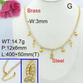 Fashion Brass Necklace  F3N403029bbov-L017