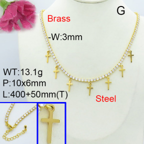 Fashion Brass Necklace  F3N403030bbov-L017
