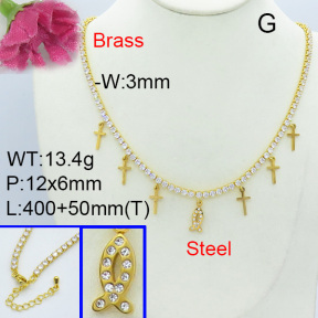 Fashion Brass Necklace  F3N403032bbov-L017