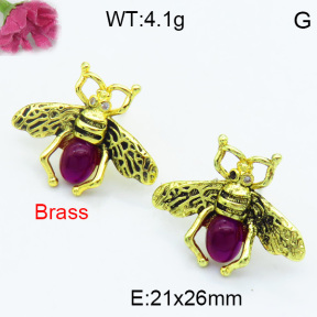 Brass Stone Stud Earring F3E402399bhva-G030