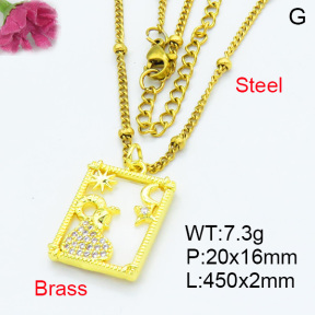 Fashion Brass Necklaces F3N403614ablb-L024