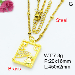 Fashion Brass Necklaces F3N403615ablb-L024