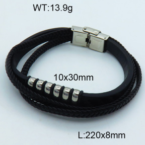 SS Leather Bangles 3BA000210vhkb-611