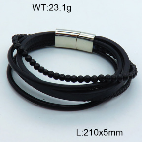 SS Leather Bangles 3BA000249vhnv-611