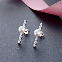925 Silver Earrings  E:17.2*1.9mm,Shell pearl：5mm  JE0420vhmk-M112  YJAR001860