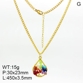 Natural Multi-Colored Mixed Stone SS Necklace  3N4002278bhbl-908