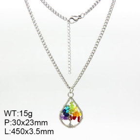 Natural Multi-Colored Mixed Stone SS Necklace  3N4002279bvpl-908