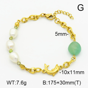 Natural Cultured Freshwater Pearls,Pickaxe Stone,Green Aventurine  SS Bracelet  7B4000053ahjb-908