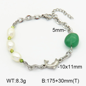 Natural Cultured Freshwater Pearls,Pickaxe Stone,Green Aventurine  SS Bracelet  7B4000054bhia-908