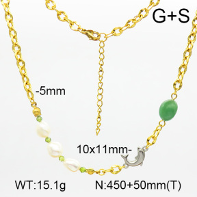 Natural Cultured Freshwater Pearls,Pickaxe Stone,Green Aventurine  SS Necklace  7N4000060vhnv-908