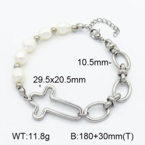 For Easter,Natural Cultured Freshwater Pearls  SS Bracelet  7B3000051bhia-908