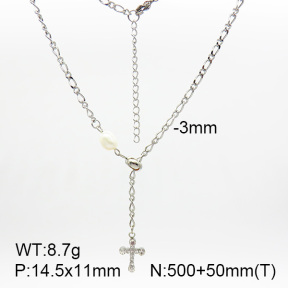 For Easter,Rhinestones & Natural Cultured Freshwater Pearls  SS Necklace  7N4000099bbov-908