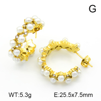 Plastic Imitation Pearls & Czech Stones, Handmade Polished,Half Ring,Stainless Steel Earrings,7E3000009ahjb-066