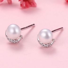 Natural Pearl  Zircon  Half Ring  925 Silver Earrings  6.5*6mm  JE0838bhva-Y07  E-848