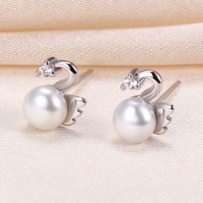 Natural Pearl  Zircon  Swan  925 Silver Earrings  8*6mm  JE0842bhbm-Y07  E-882