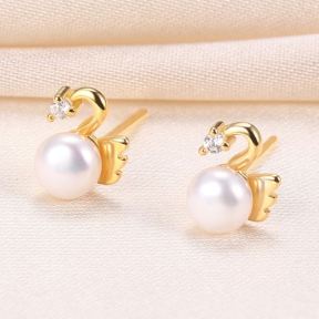 Natural Pearl  Zircon  Swan  925 Silver Earrings  8*6mm  JE0843bhbm-Y07  E-882