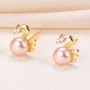 Natural Pearl  Zircon  Swan  925 Silver Earrings  8*6mm  JE0845bhbm-Y07  E-882