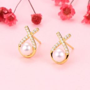 Natural Pearl  Zircon  Water Droplets  925 Silver Earrings  7*11mm  JE0847bhjk-Y07  E-824