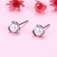 Natural Pearl  Nearly Round  925 Silver Earrings  6mm  JE0848bhbh-Y07  E-828
