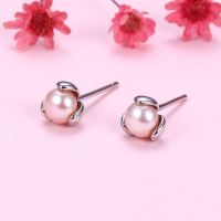 Natural Pearl  Nearly Round  925 Silver Earrings  6mm  JE0850bhbh-Y07  E-828