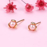 Natural Pearl  Nearly Round  925 Silver Earrings  6mm  JE0851bhbh-Y07  E-828