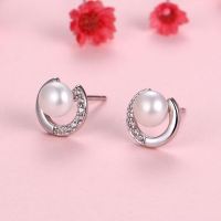 Natural Pearl  Zircon  Ring  925 Silver Earrings  8.0mm  JE0853bhij-Y07  E-803