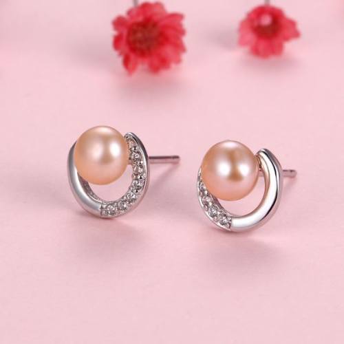 Natural Pearl  Zircon  Ring  925 Silver Earrings  8.0mm  JE0855bhij-Y07  E-803