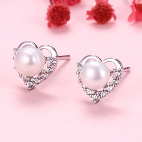 Natural Pearl  Zircon  Heart-Shaped  925 Silver Earrings  8*7.5mm  JE0857bhhn-Y07  E-846