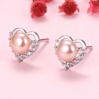 Natural Pearl  Zircon  Heart-Shaped  925 Silver Earrings  8*7.5mm  JE0859bhhn-Y07  E-846
