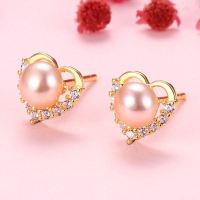 Natural Pearl  Zircon  Heart-Shaped  925 Silver Earrings  8*7.5mm  JE0860bhhn-Y07  E-846