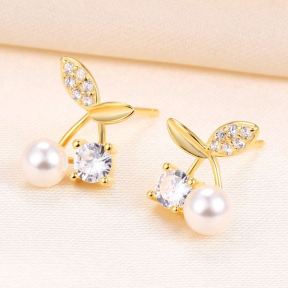 Natural Pearl  Zircon  Cherry  925 Silver Earrings  10*9mm  JE0861bhhn-Y07  E-871