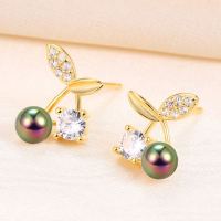 Natural Pearl  Zircon  Cherry  925 Silver Earrings  10*9mm  JE0863bhhn-Y07  E-871