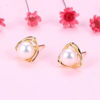 Natural Pearl  Triangle  925 Silver Earrings  10mm  JE0870bhho-Y07  E-814