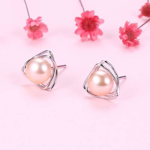 Natural Pearl  Triangle  925 Silver Earrings  10mm  JE0871bhho-Y07  E-814