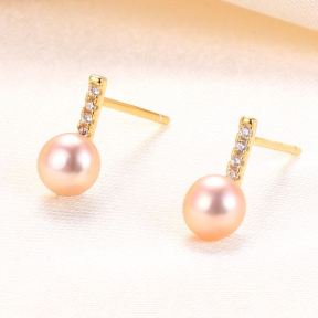 Natural Pearl  Zircon  Bar  925 Silver Earrings  9*5mm  JE0876bbpj-Y07  E-855