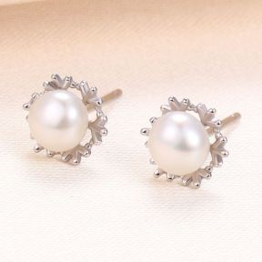 Natural Pearl  Wreath  925 Silver Earrings  7mm  JE0877bbpo-Y07  E-870