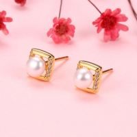 Natural Pearl  Zircon  Square  925 Silver Earrings  6.5mm  JE0882bhih-Y07  E-820
