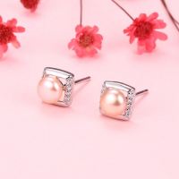 Natural Pearl  Zircon  Square  925 Silver Earrings  6.5mm  JE0883bhih-Y07  E-820