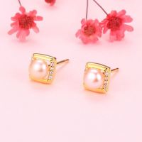 Natural Pearl  Zircon  Square  925 Silver Earrings  6.5mm  JE0884bhih-Y07  E-820