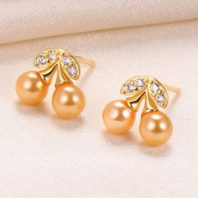 Natural Pearl  Zircon  Cherry  925 Silver Earrings  9*8mm  JE0887bbpm-Y07  E-867