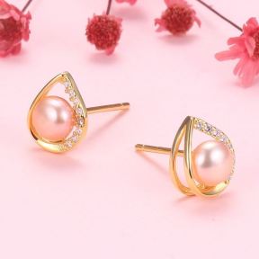 Natural Pearl  Zircon  Water Droplets  925 Silver Earrings  8.5*6.5mm  JE0900vhhl-Y07  E-839