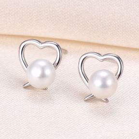 Natural Pearl  Heart-Shaped  925 Silver Earrings  8*7.5mm  JE0901bhbj-Y07  E-880
