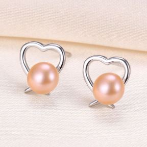 Natural Pearl  Heart-Shaped  925 Silver Earrings  8*7.5mm  JE0903bhbj-Y07  E-880