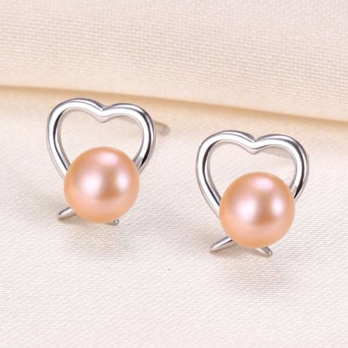 Natural Pearl  Heart-Shaped  925 Silver Earrings  8*7.5mm  JE0903bhbj-Y07  E-880